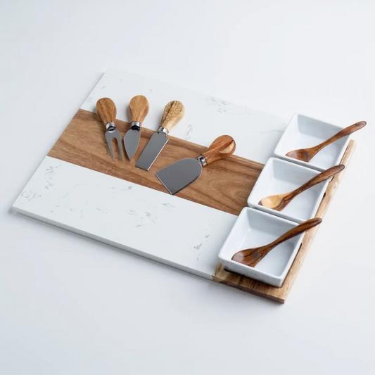 Custom Engraved Marble Charcuterie Board Set
